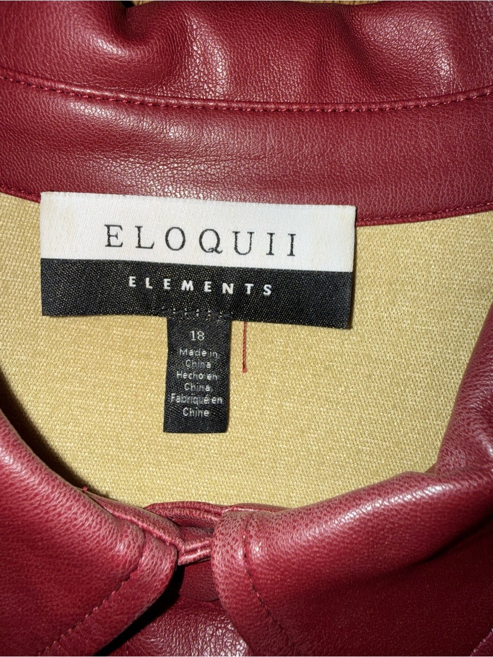 Eloquii Elements Vegan Leather Button-Front Mini Shirt Dress Cabernet 18 - Picture 6 of 6